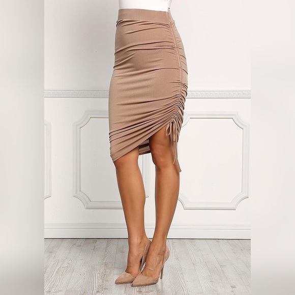Love Culture Dresses & Skirts - Mocha Ruched Drawstring Bodycon Skirt